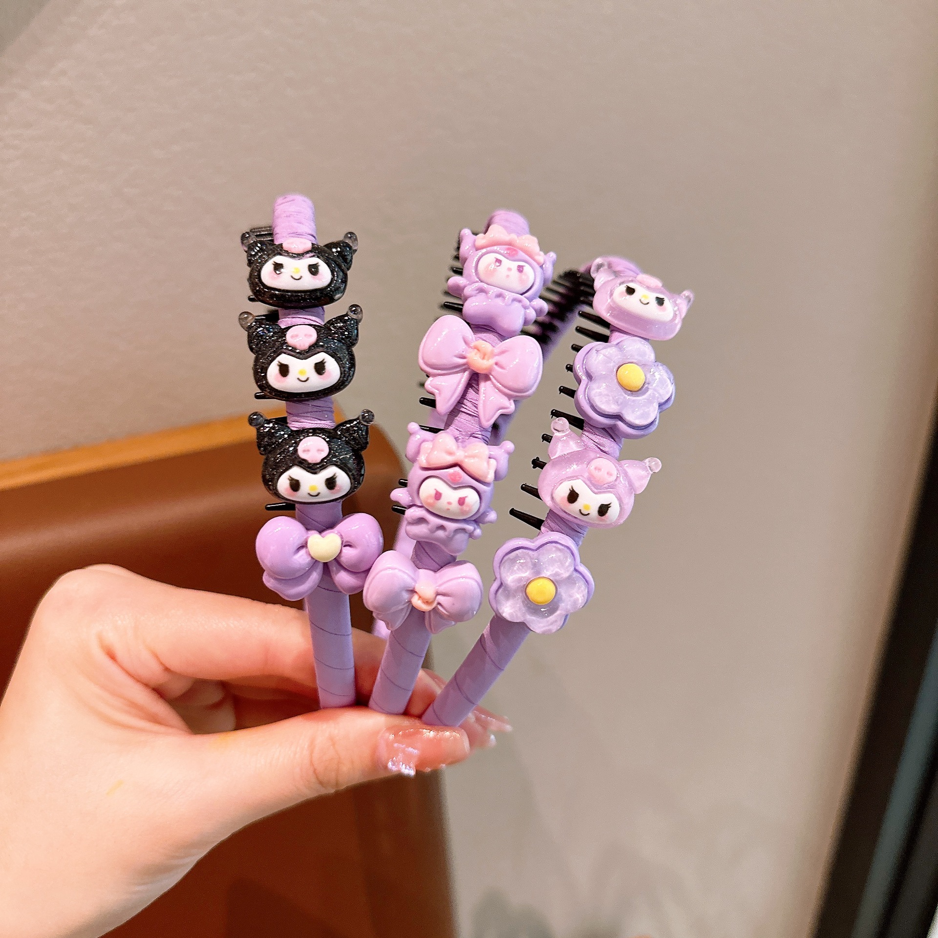 Diadema Kuromi púrpura para niños bebé linda diadema púrpura conjunto de clip de flequillo para niñas accesorios para el cabello