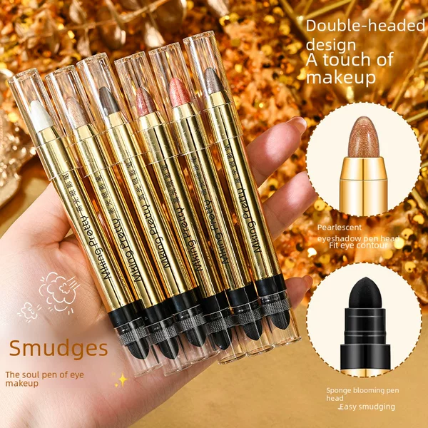 Silky High-Gloss Eyeshadow Pen with Pearlescent Shimmer, Waterproof and Sweat-Proof, Non-Smudging, Dual-Ended Eyeshadow Stick in Earth Tones