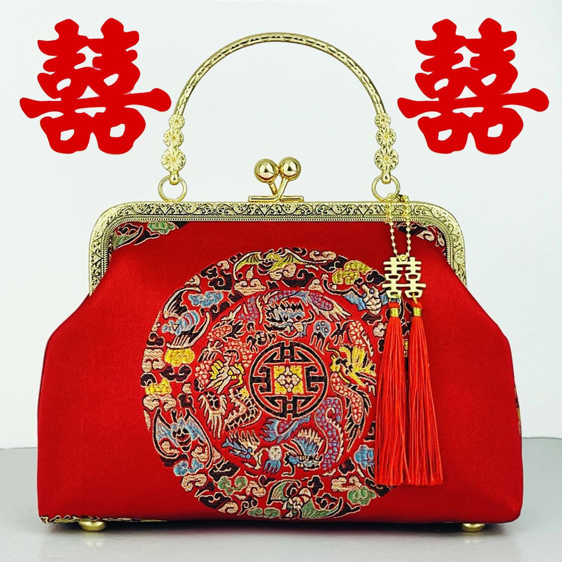 新款成品中国风刺绣古风汉服旗袍小包百搭斜挎单肩手提绣花口金包