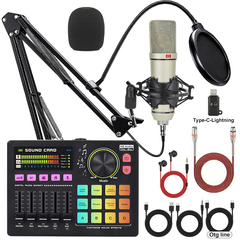 BM800 micrófono micrófono 48V teléfono celular tarjeta de sonido inglés computadora usb equipo de podcast set auriculares image 11