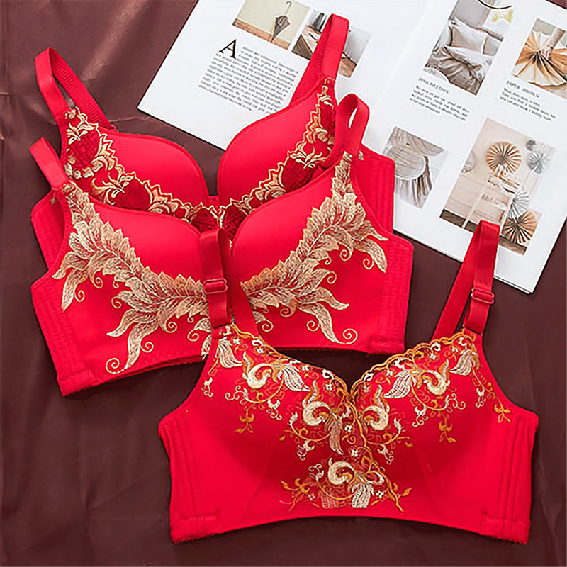 Big Red Underwear suit This Year Wedding Bride No Steel Rings Small Chest Gathering Year of the Rat Sexy Bra Women's Bra