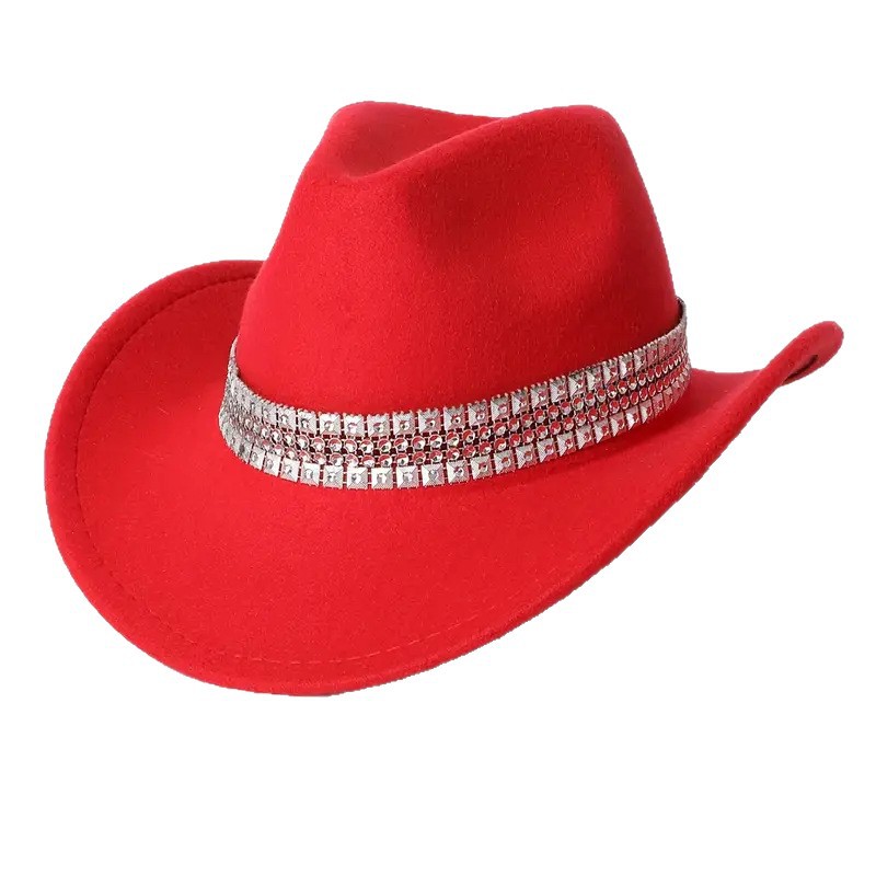Europa y los Estados Unidos transfronterizos sólido felt sombrero de vaquero occidental hombre cuadrado cadena de diamante decoración sombrero de mujer sombrero de otoño invierno