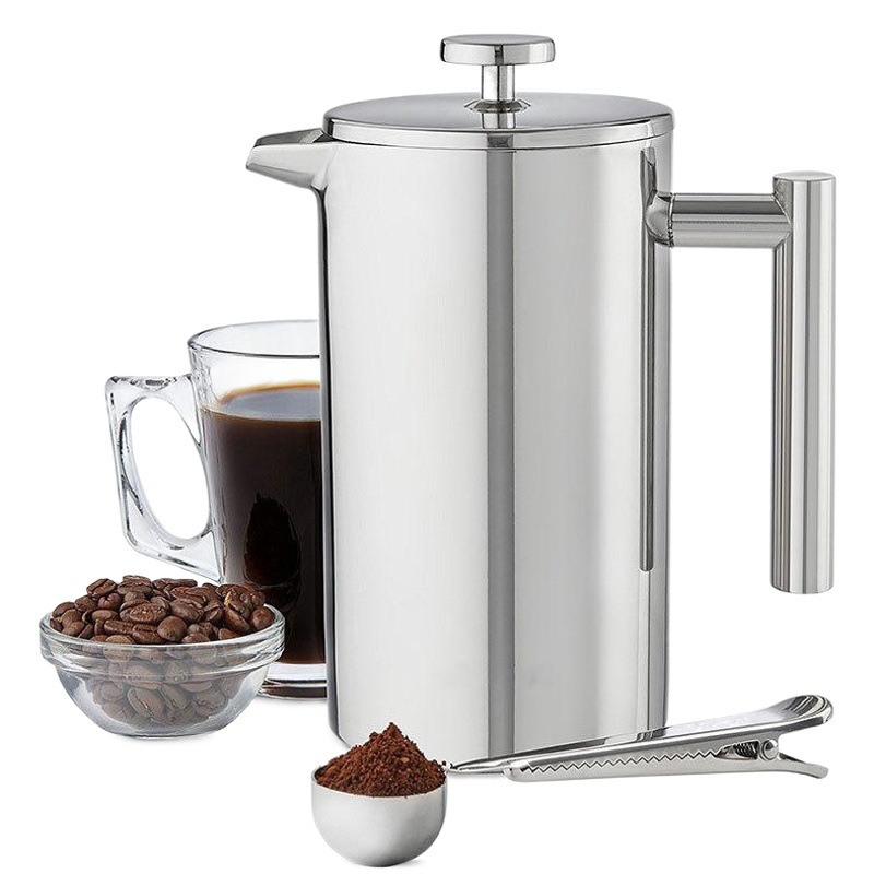 Francés olla de presión de doble capa de acero inoxidable olla de café filtro red aislamiento doméstico prensa francesa Mano olla tapada burbuja taza