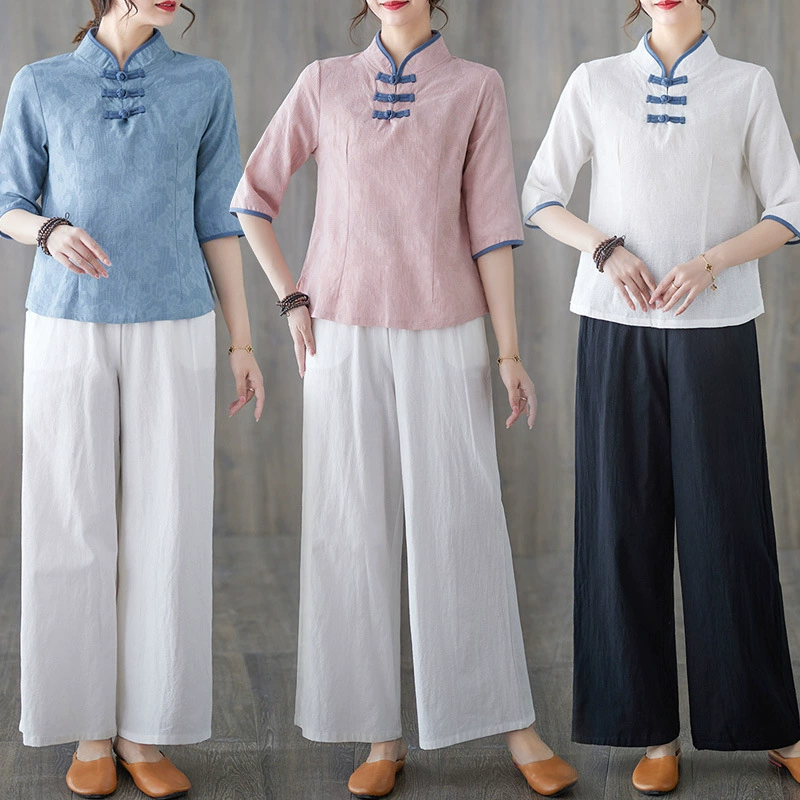 Китайский стиль ретро-китайский костюм из хлопка и льна