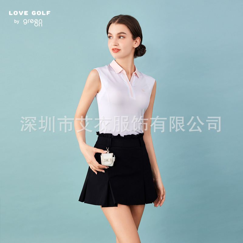 Golf Women's Short-sleeved T-shirt Sleeveless Top Set Women's Summer Outdoor Sportswear Lapel Polo Shirt New