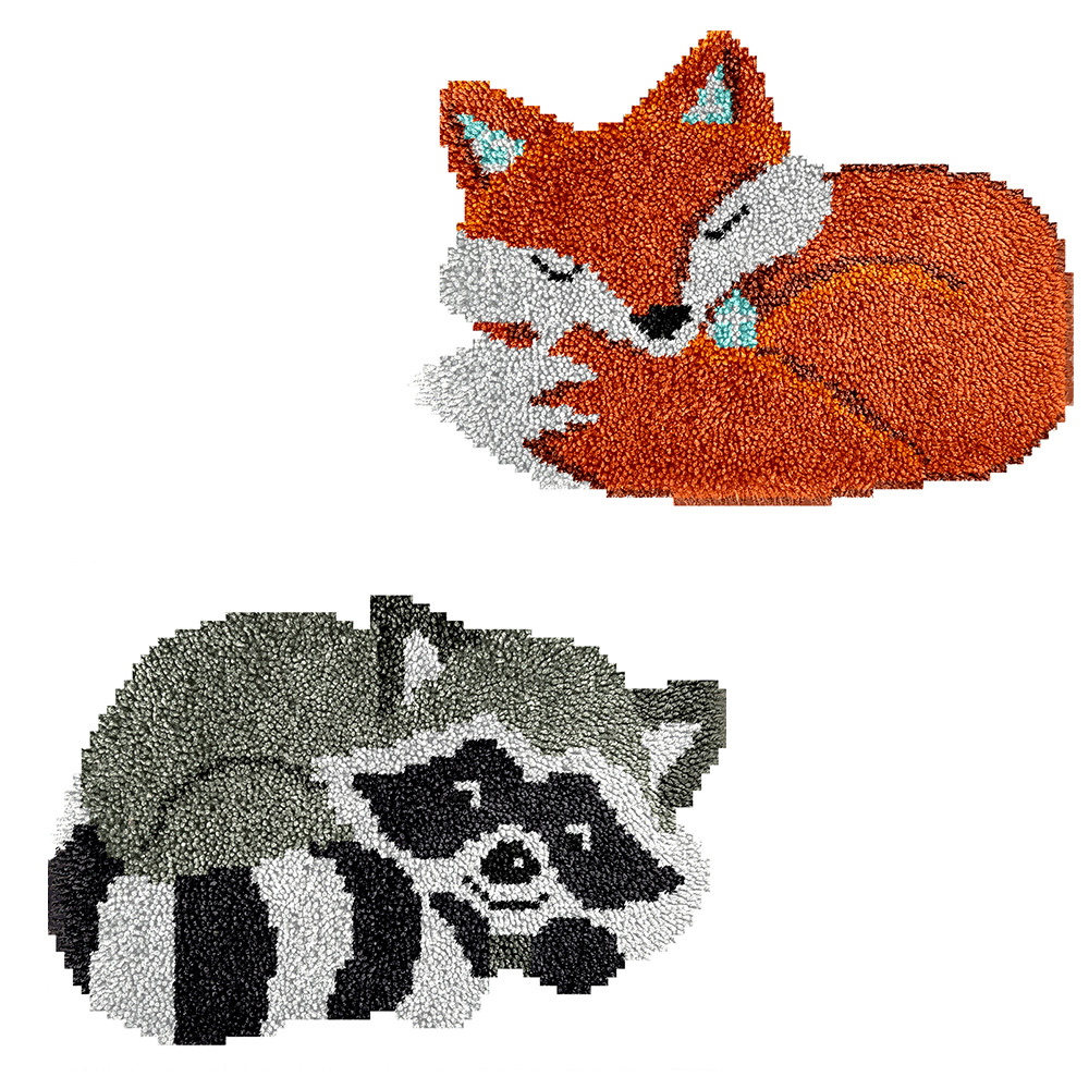 预售款跨境货源手工DIY地毯狐狸，浣熊段段绣（材料包）英文版