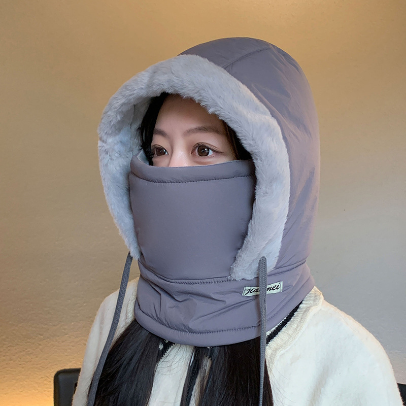 防寒雷锋帽男冬季护耳加绒厚围脖一体口面罩女骑电动车保暖棉帽子|undefined