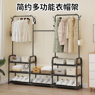Floor-standing Integrated Clothes Hanging Shoes and Hats Rack Coat Rack Integrated Multi-layer Shoes Rack Household Shoe Cabinet Door Simple Rental Room