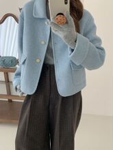 2025新款娃娃领羊毛呢外套女短款减龄小香风双面绒大衣韩版洋气