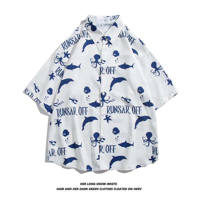 Hong Kong estilo Retro Vintage floral camisa de manga corta Estilo Hawaiano tailandés diseño sentido Ruan guapo camisa suelta para hombres y mujeres