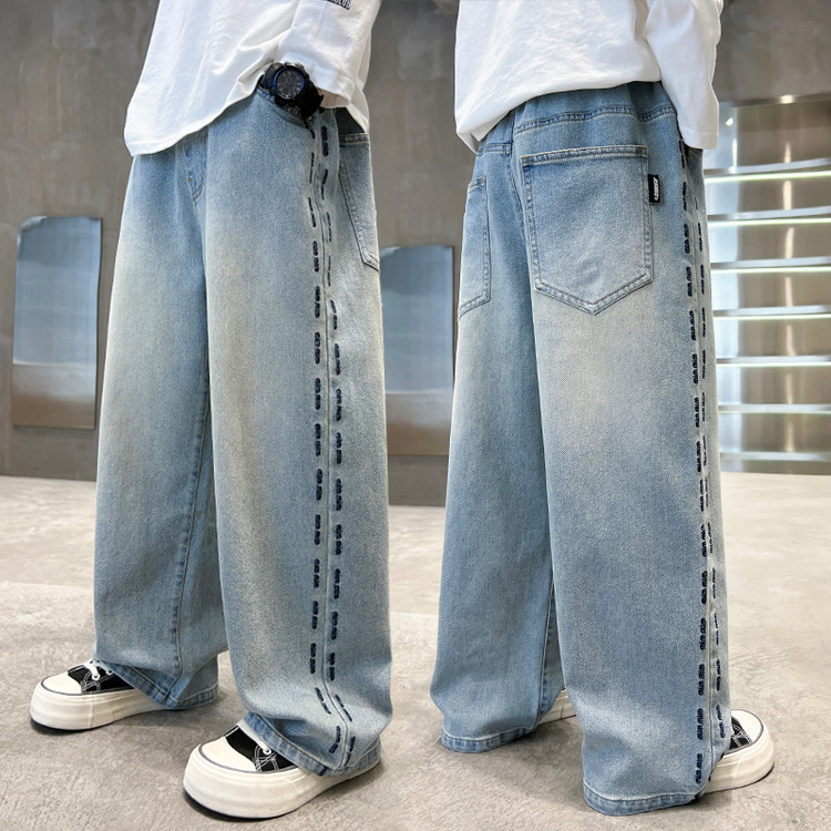 QX7210 Hellblaue Denim-Prinzessinnenhose Neue europäische und amerikanische Jeans für Kinder_voghion.com