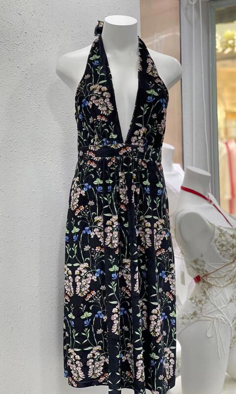 Meiyi Russian style printed velvet deep V neck tied can be worn outside holiday nightclub small batch order in stock nightdress