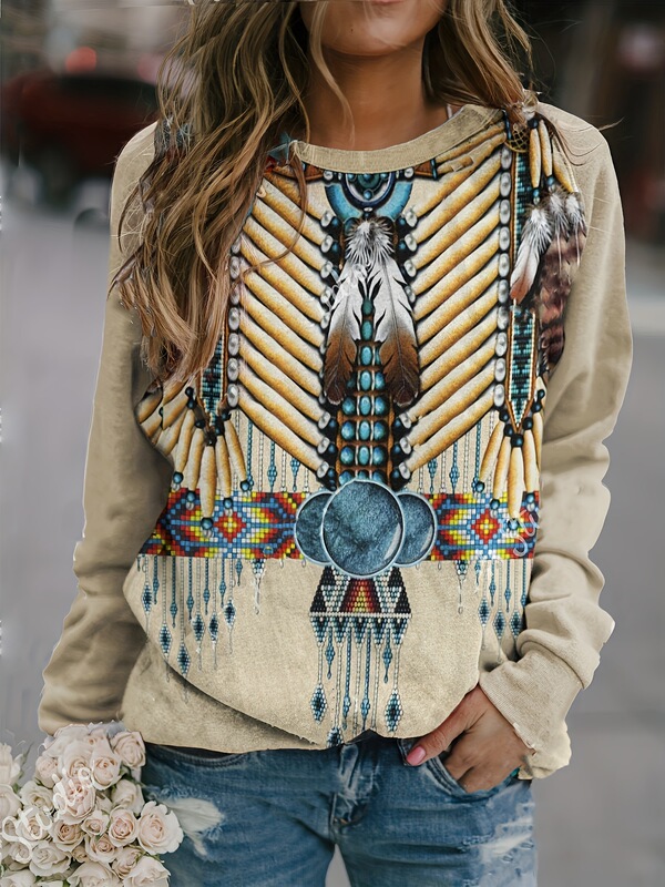 Wholesale New Cross-Border Source Western Aztec Bohemian Print Round Neck Casual Sweatshirt Wholesale New Cross-Border Source Western Aztec Bohemian Print Round Neck Casual Sweatshirt