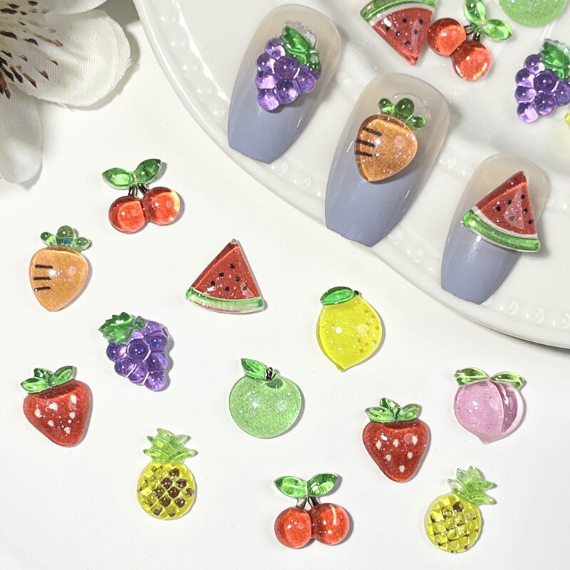 Summer Fruit Nail Art Accessories Wholesale Resin Printing Simulated Watermelon Cherry Strawberry Grape DIY Nail Decoration