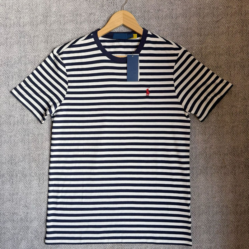 100 Cotton PL Classic Men's Crewneck Striped Short-sleeved T-shirt Pony Embroidered Cotton Short-sleeved All-match Top 100 Cotton PL Classic Men's Crewneck Striped Short-sleeved T-shirt Pony Embroidered Cotton Short-sleeved All-match Top