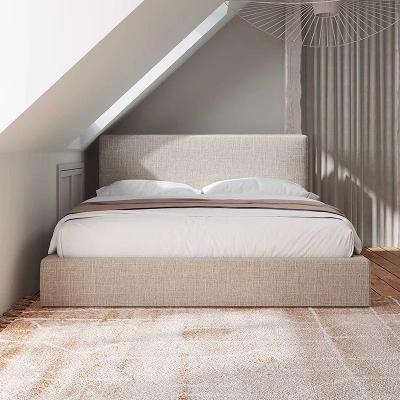 French Retro Fabric Bed, Simple Nordic Linen Removable and Washable Soft Bed, Master Bedroom Bed, Wabi-Sabi Style B&B Double Bed
