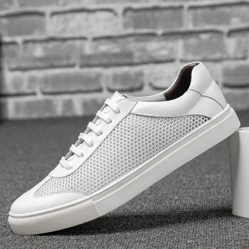 711 мужская обувь, сетчатая обувь, весенне-летняя полая дышащая Белая обувь на плоской подошве с низким верхом, Спортивная повседневная обувь больших размеров