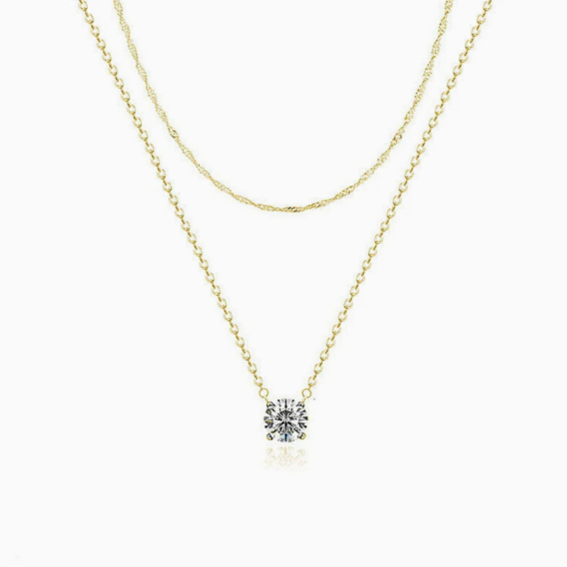 Exquisite Diamond Embellished Wave Chain Necklace Double Layer_voghion.com