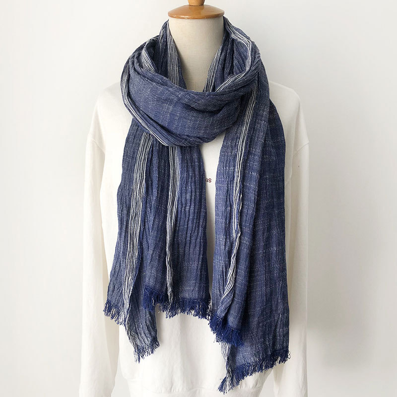 外国貿易ヨーロッパとアメリカの無地メンズスカーフ秋と冬の新しい日本と韓国のストライプ装飾シルクスカーフクロスボーダー綿とリネンのスカーフトレンド