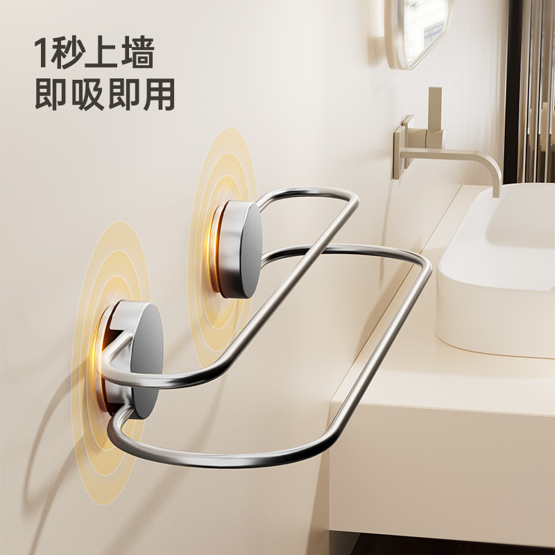 Toallero de ventosa Toalla de baño sin perforación Toalla de baño Estante de doble varilla Soporte de almacenamiento de toallas de baño de pared de inodoro image 3
