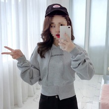 加绒/不加绒卫衣女秋冬新款宽松韩版百搭不规则高腰短款上衣