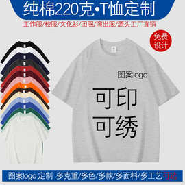 工厂直销t恤定制图案logo广告服工作服纯棉220克落肩跨境T恤批发