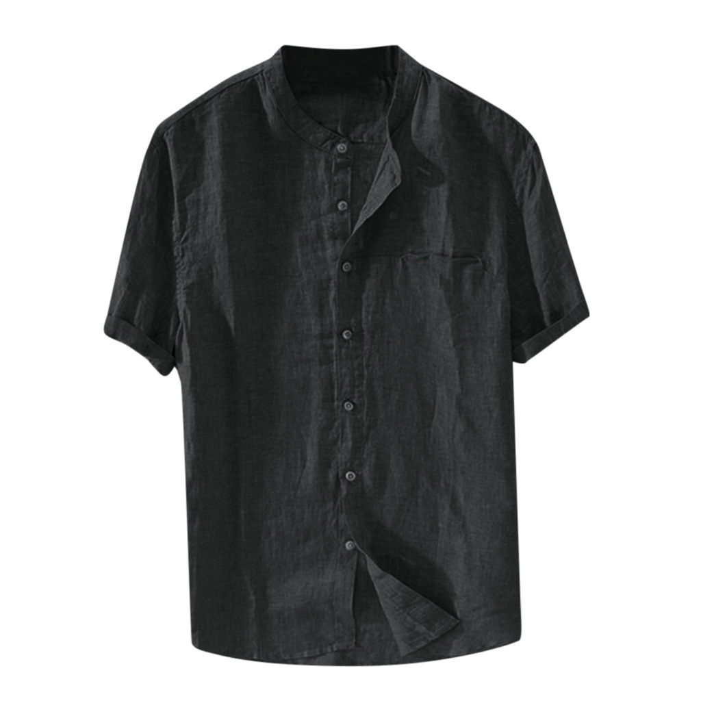 Herren Leinenhemd Mit Stehkragen Für Den Sommer Im Casual Style_voghion.com