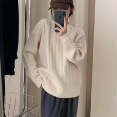 日本の柔らかいモチモチの丸首の麻の花のプルオーバーのセーターの女性の上着の秋冬の新型の復古の怠惰な高級のニットの婦人服