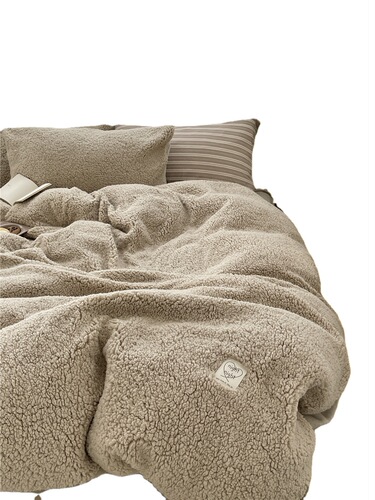 Encrypted and thickened ins atmosphere alpaca four-piece set autumn and winter thickened warm milk velvet simple solid color bedding