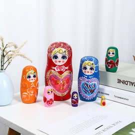木质工艺品摆件俄罗斯套娃七层儿童手绘卡通套娃经典复古荷木套娃