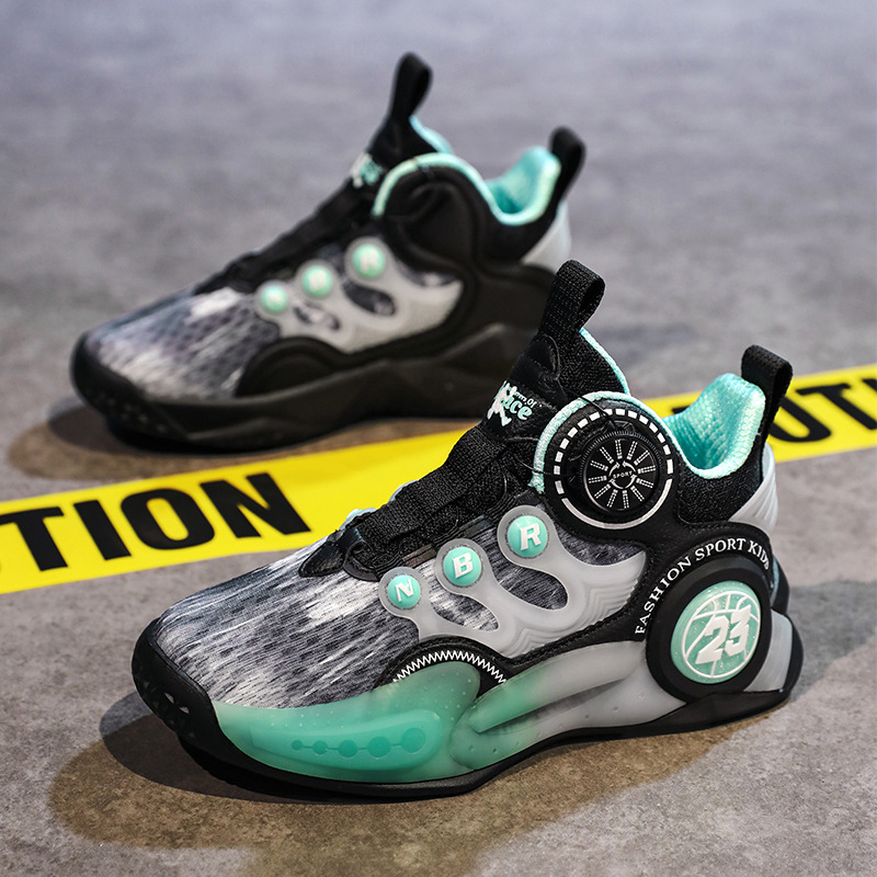 Zapatos de baloncesto para niños, otoño y invierno 2025, nuevos zapatos de entrenamiento de combate para niños con botón rotativo y zapatos de baloncesto transpirables