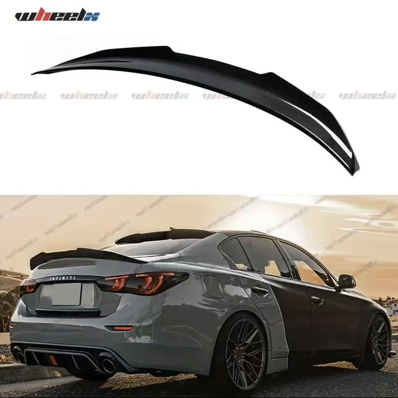 Suitable for Infiniti 2014-2024 Q50/Q50L Rear Spoiler Psm Model Glossy Black Carbon Fiber Pattern No Drilling Required