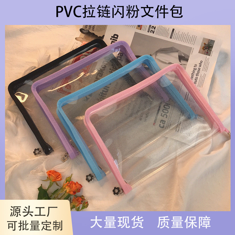 Fábrica al por mayor a5 bolsa de archivo de pvc transparente color ins cremallera bolsa de recarga bolsa de almacenamiento de material bolsa de almacenamiento de papelería