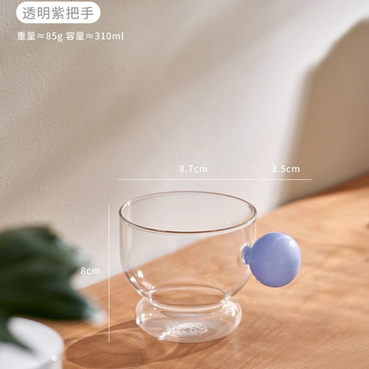 高ホウ素シリコンガラス球形カップ単層カップ家庭用かわいい冷たいカップ子供用ハンドル付き牛乳グラス|undefined