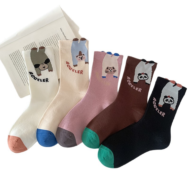 엎드려 곰 입체 여자 양말 디자인 양말 여자 무골 면 양말 만화 동물 중통
