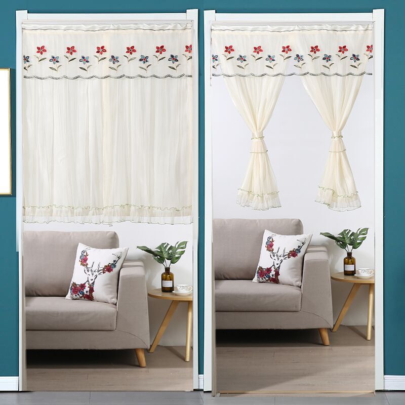 Double-layer Lace Gauze Short Door Curtain Without Punching Velcro Rod Dual-purpose Partition Curtain Light-transmitting and Opaque Half Curtain Double-layer Lace Gauze Short Door Curtain Without Punching Velcro Rod Dual-purpose Partition Curtain Light-transmitting and Opaque Half Curtain