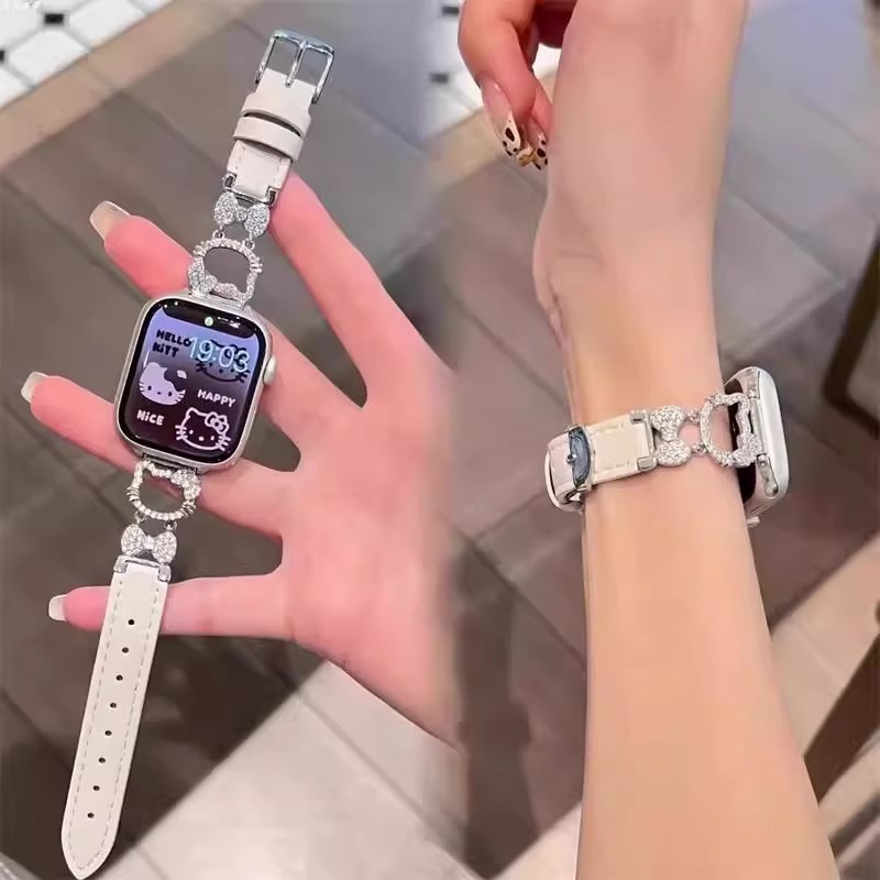 Suitable for Apple 1-S11 Watch Strap Hello Kitty Metal Leather Xiaomi 8/9/10 Redmi Watch4/5 Watch Strap