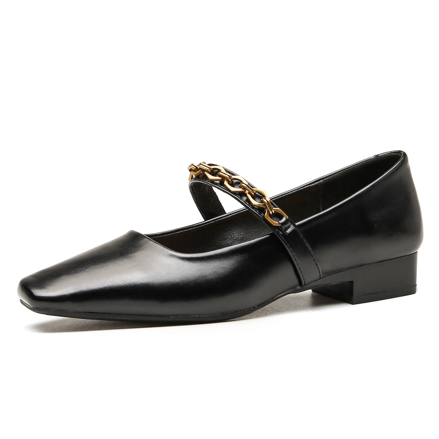 Damen Mary Jane Schuhe Mit Karreeform Aus Leder Und Flachsohle_voghion.com