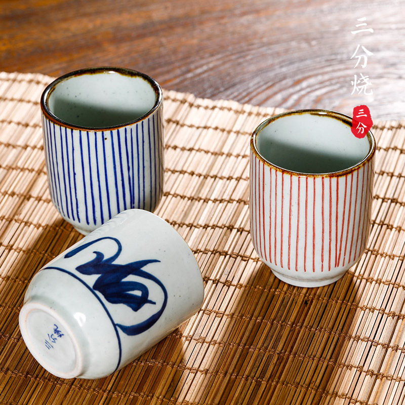三分烧日韩式创意个性手绘直身茶水杯日本和风功夫茶杯子厂家直销