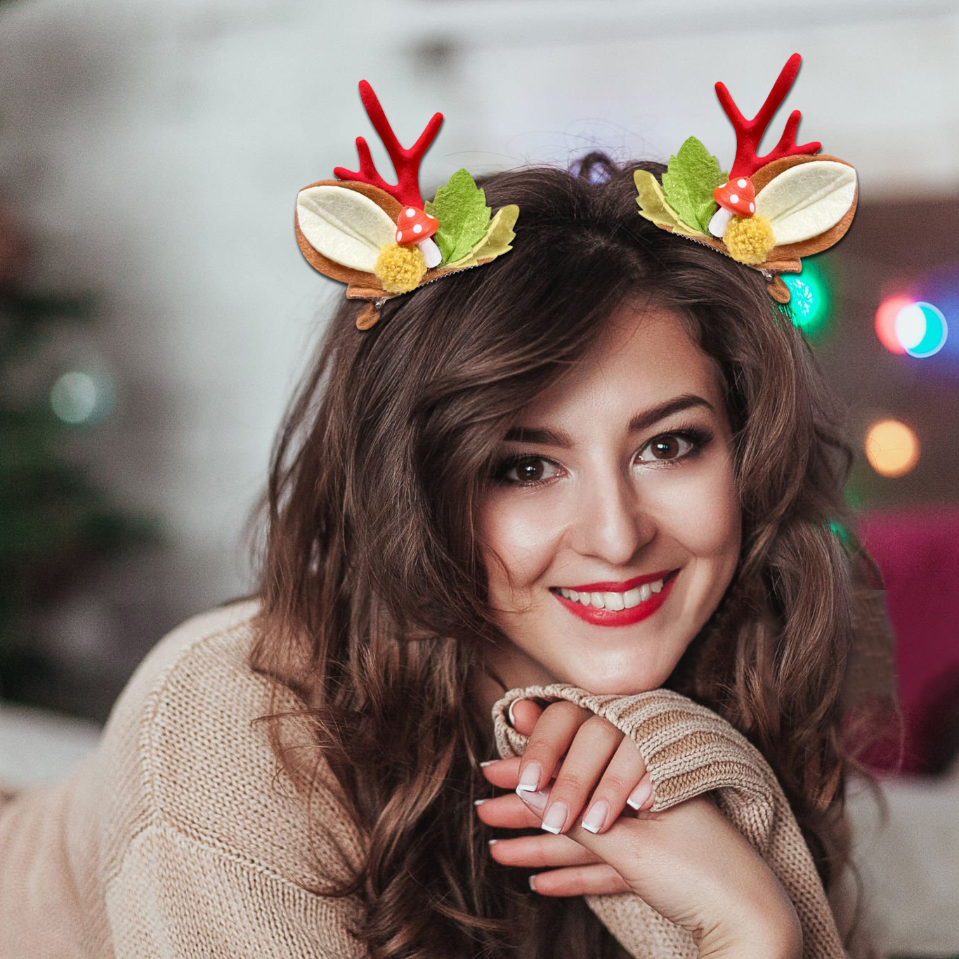 Cross-border forest nuevo tocado de cuerno de venado navideño en línea popularidad adorable clip de cuerno de alce adornamiento para el cabello