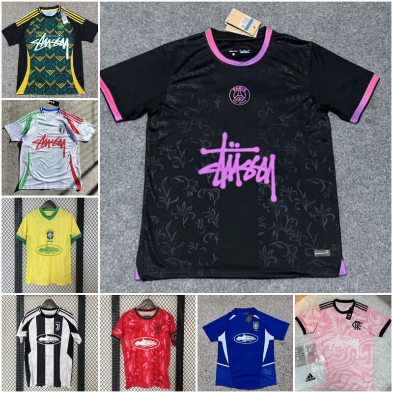 Signed Jersey Stussy Italy Casual Short-Sleeve Paris Flamengo Alcatraz Football Shirt Cross-Border Shipping