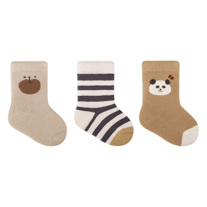 Calcetines de bebé Otoño e Invierno engrosados Terry cálido bebé recién nacido boca suelta sin hueso calcetines de algodón a media pierna