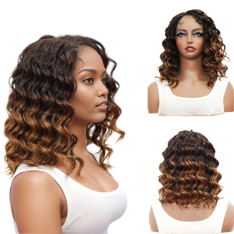 European and American foreign trade wig chemical fiber front lace wig lacewig 14 inch women curly short hair fashion