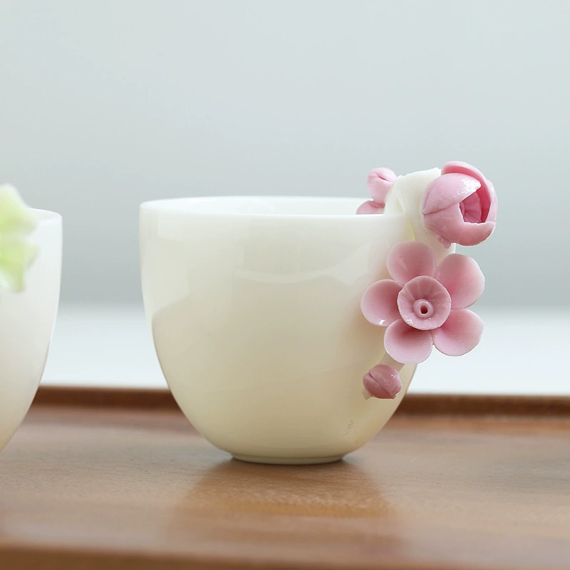 Xyft Mr. Jiale Dehua mutton-fat jade white porcelain hand-kneaded flower cup tea set tea cup personal tea cup master cup female