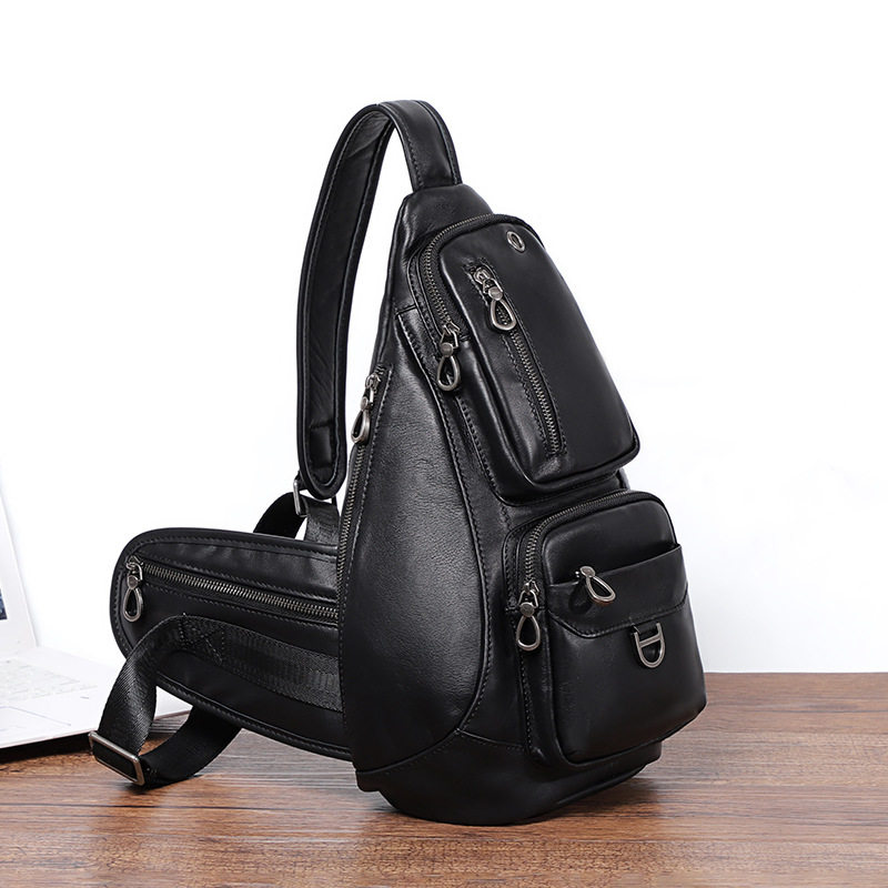 Túi đeo chéo nam da bò thật 24×13×39 cm , chống trộm — Màu đen