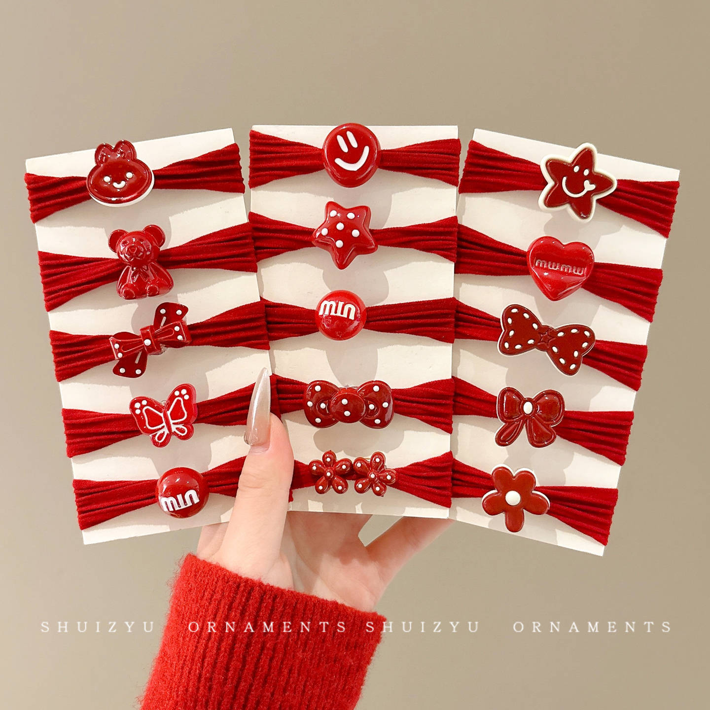 Niños de Año Nuevo cabello rojo niñas de alta elasticidad cabello correa anillo de cabello bola cabeza cabeza de caballo alta cabeza de cabello