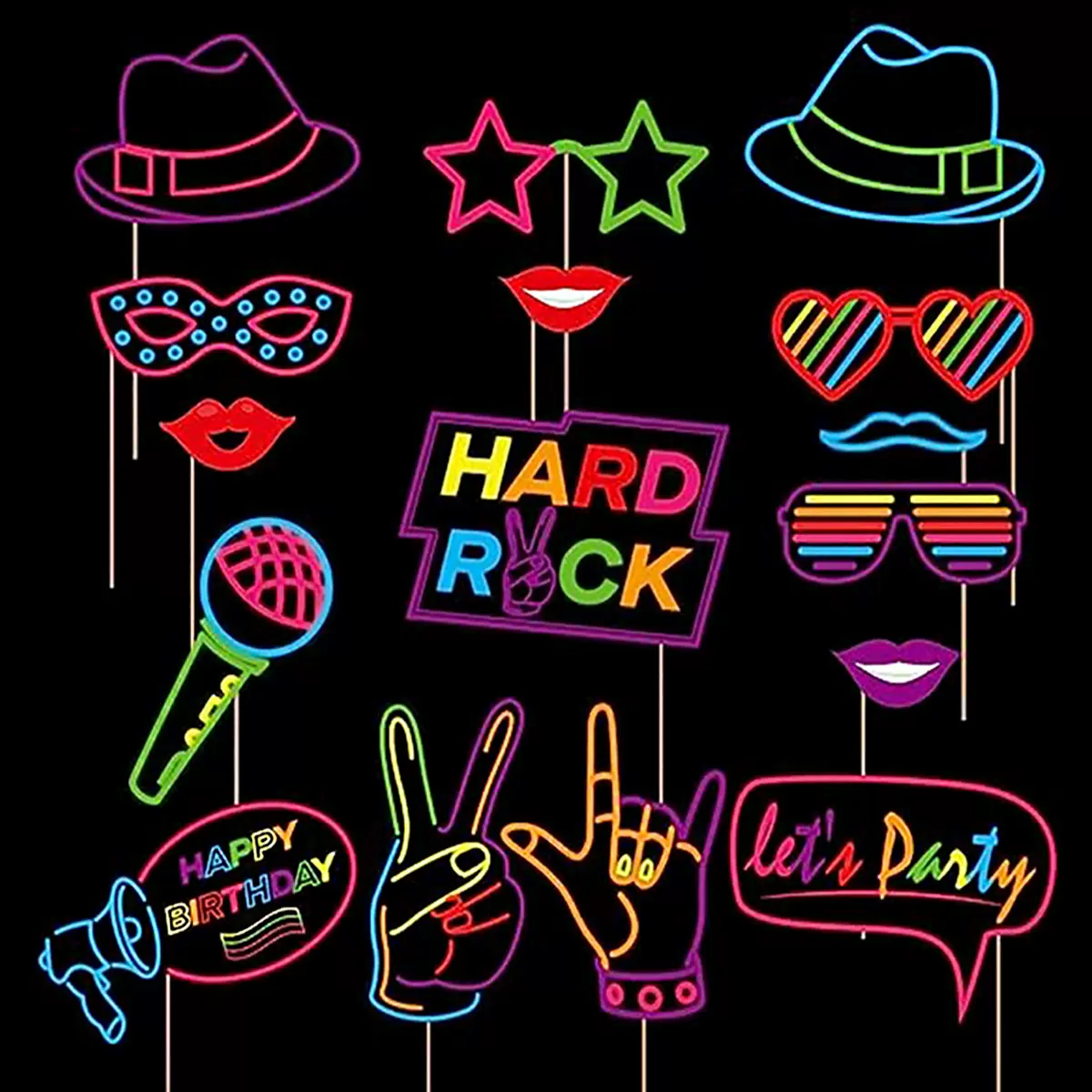 跨境热卖创意生日派对气氛装饰场地布置纸质荧光拍照夜光道具现货