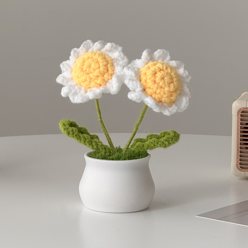 Regalos de día al por mayor girasoles para chicas, ramo de lana tejida a mano, adornos de mesa pequeños