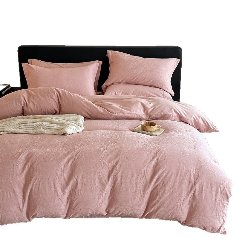 Parure de lit luxe satin jacquard ensemble 4 pièces_voghion.com