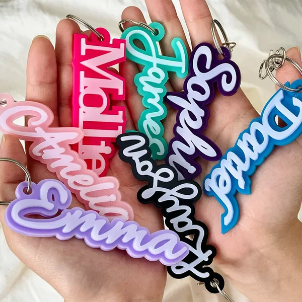 1 Piece of Custom Acrylic Name Keychain with Personalized Two-Color Letters, Simple Dots, Cross-Border Creative and Cute Design